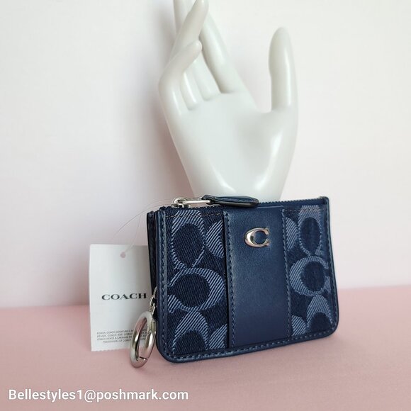 COACH Mini Skinny ID Card Case in Denim Signature- Deep Blue multi color⭐ - Picture 6 of 16